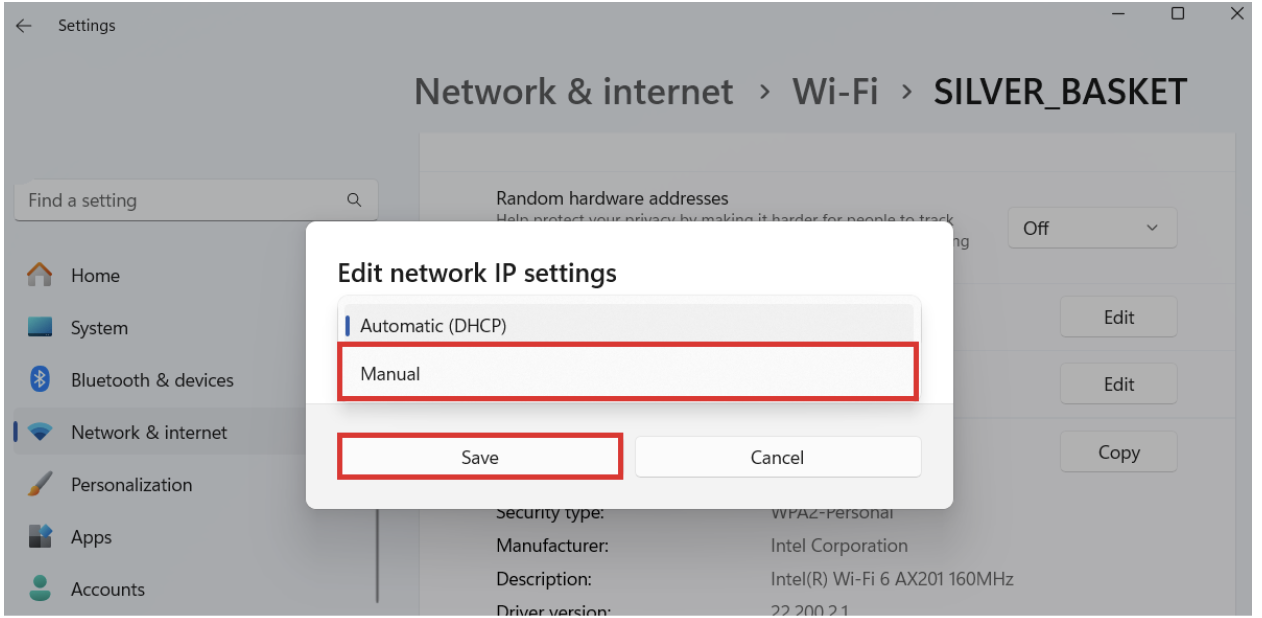Choose the Manual option